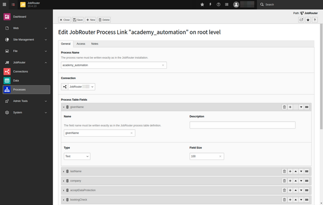 Create and edit process details in a backend form