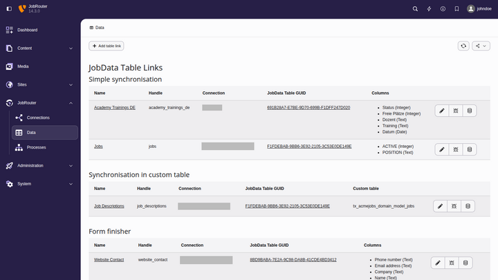 TYPO3 backend module for defining links to JobData tables