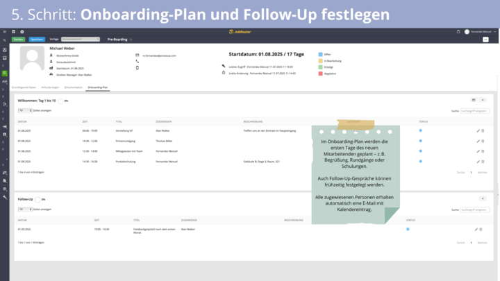 Onboarding-Plan und Follow-Up festlegen