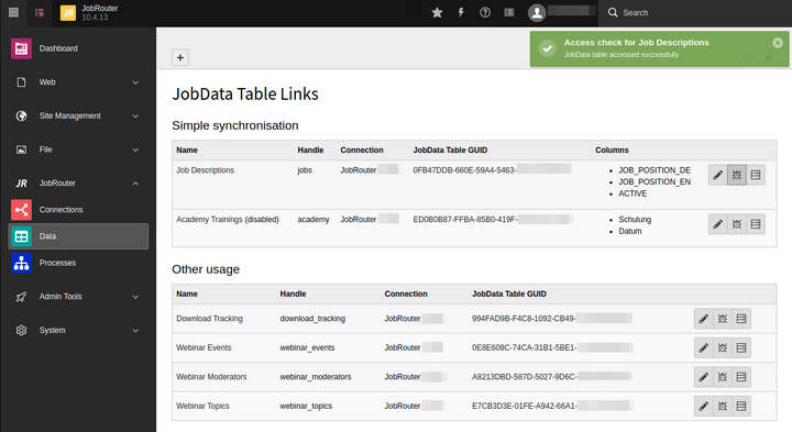 Checking access to a JobData table