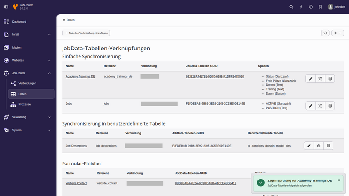 Überprüfen des Zugriffs auf eine JobData-Tabelle