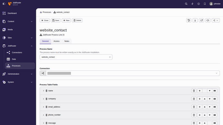 Create and edit process details in a backend form
