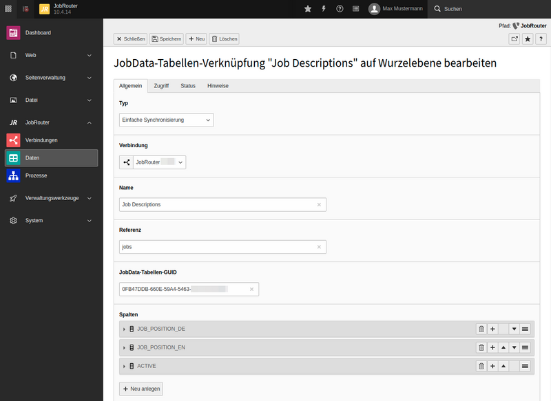 TYPO3 mit JobRouter®-JobData-Tabellen verbinden